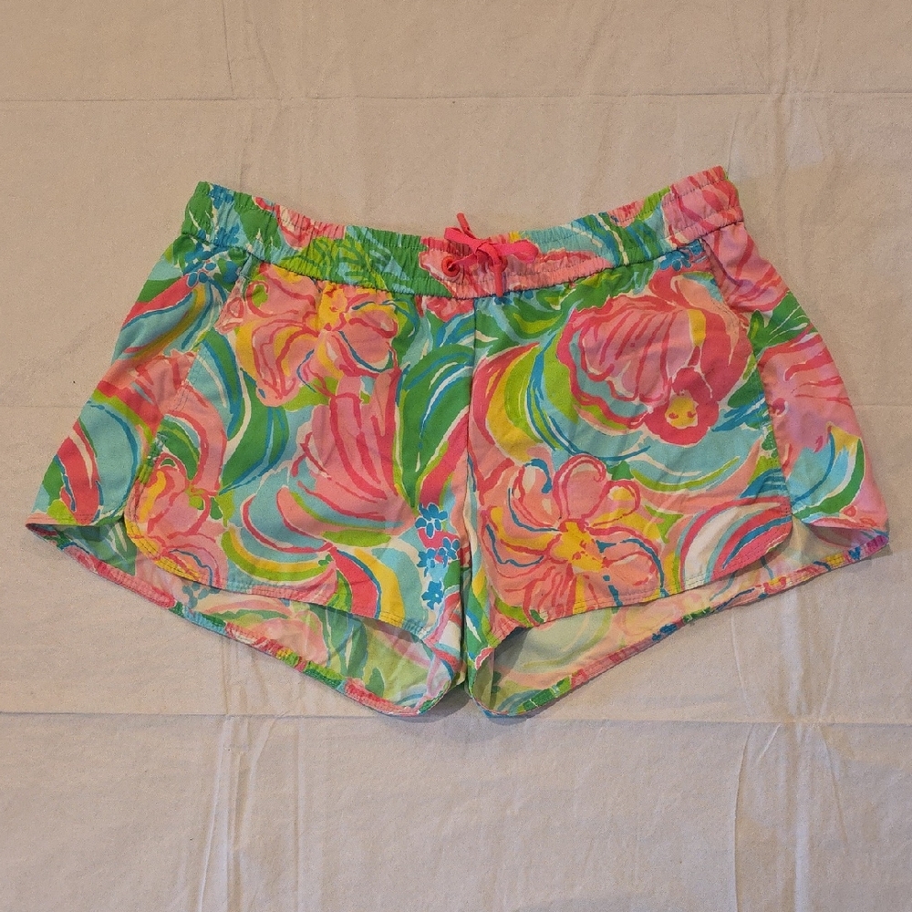 Lilly Pulitzer Women's Luxletic Pink and‎ Green Floral Athletic Shorts S